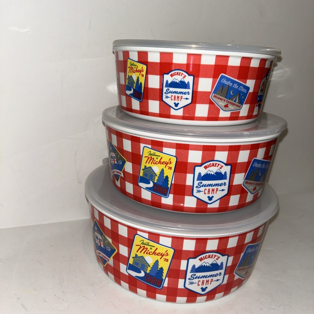 Disney Mickey Mouse Picnic Bowl & Lids Melamine 3 Piece Stacking Bowls‎ Set - Picture 3 of 6
